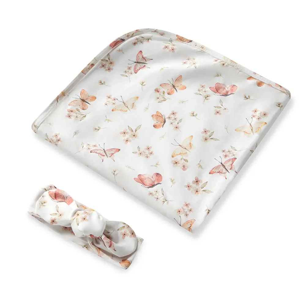 Snuggle Hunny Kids Snuggle Hunny Jersey Wrap Set w/ matching headwear - Butterfly
