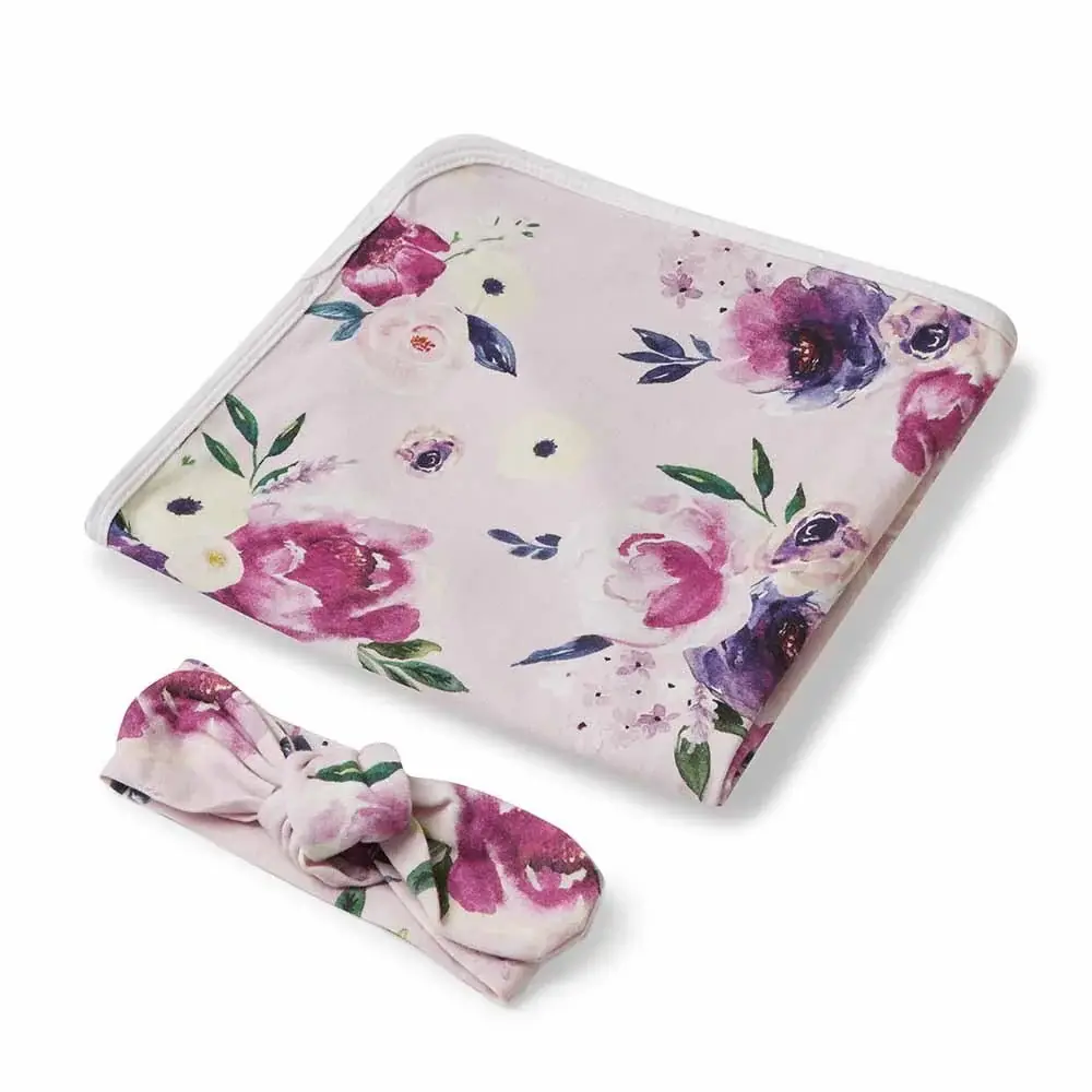 Snuggle Hunny Kids Snuggle Hunny Jersey Wrap Set w/ matching headwear - Floral Kiss