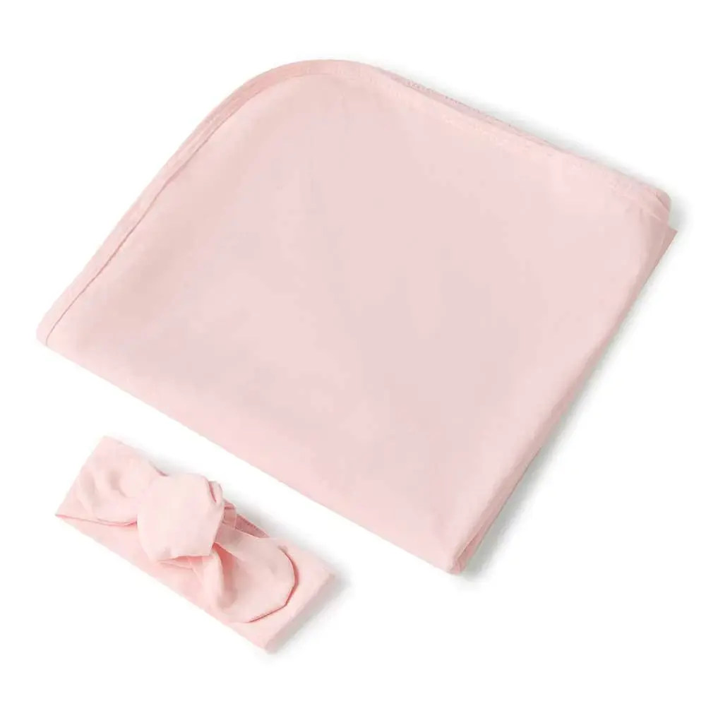 Snuggle Hunny Kids Snuggle Hunny Organic Jersey Wrap & Topknot Set Baby Pink