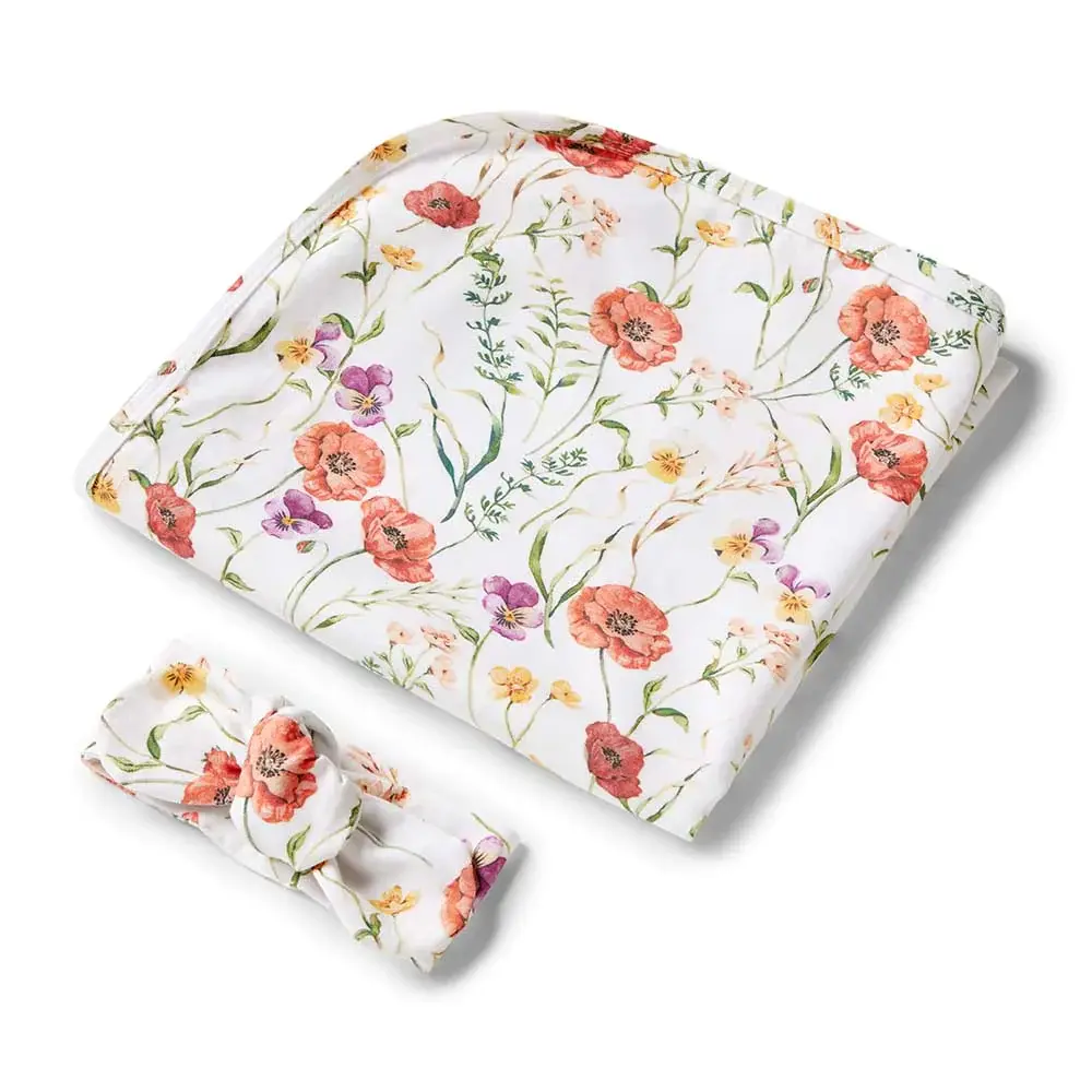 Snuggle Hunny Kids Snuggle Hunny Organic Jersey Wrap & Topknot Set Meadow