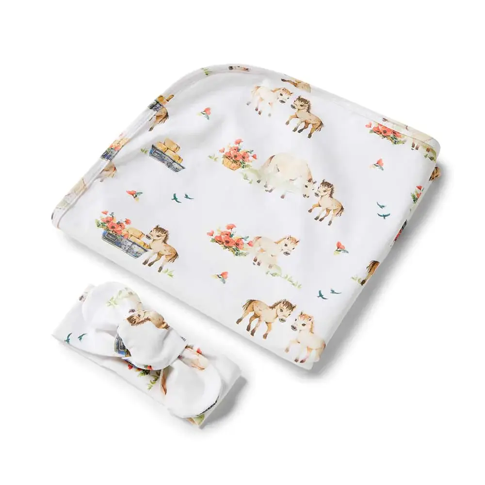 Snuggle Hunny Kids Snuggle Hunny Organic Jersey Wrap & Topknot Set Pony Pals