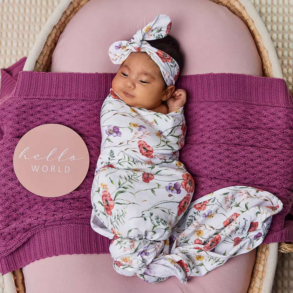 Snuggle Hunny Kids Snuggle Hunny Organic Jersey Wrap & Topknot Set Meadow