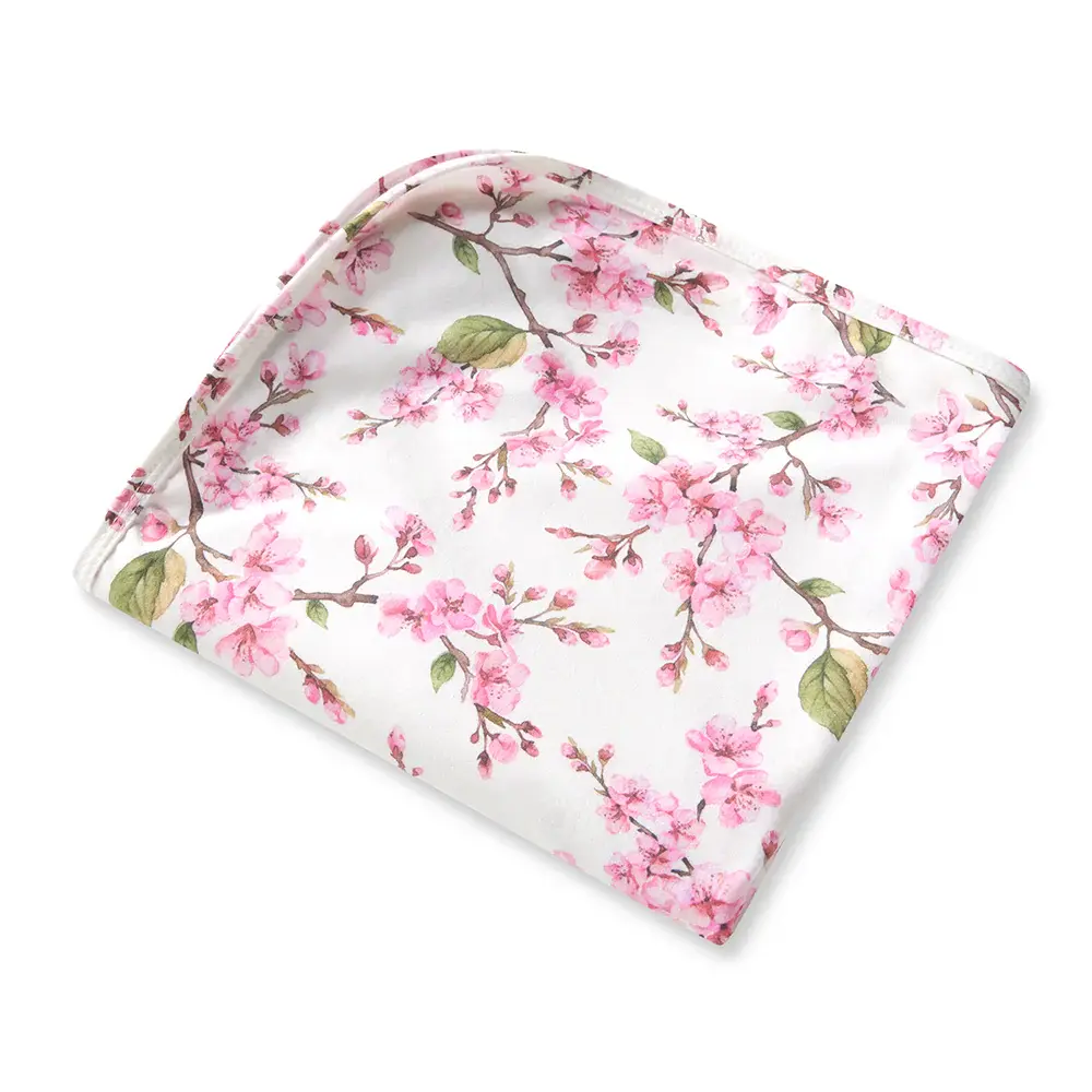 Snuggle Hunny Kids Snuggle Hunny Organic Jersey Wrap & Topknot Set Cherry Blossom
