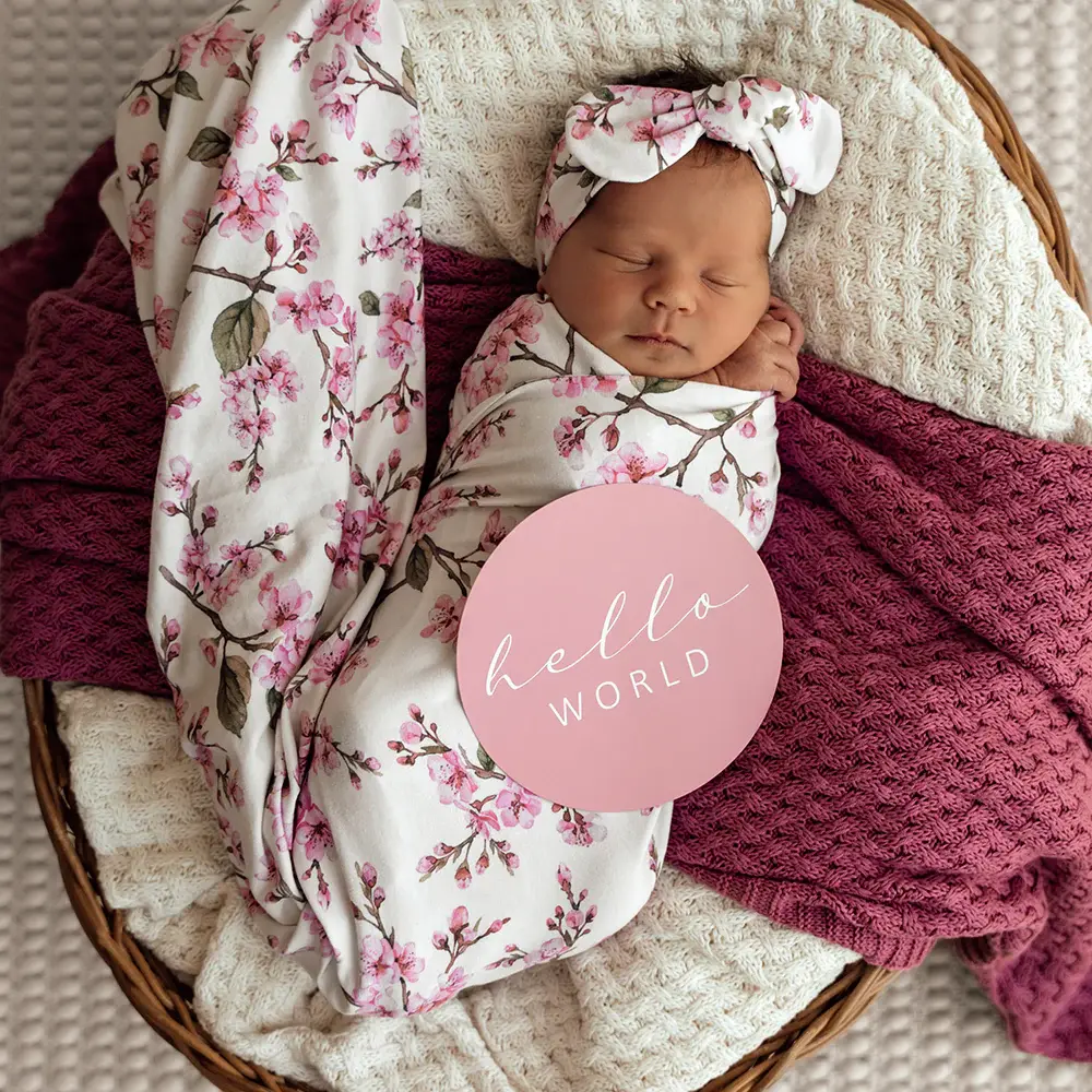 Snuggle Hunny Kids Snuggle Hunny Organic Jersey Wrap & Topknot Set Cherry Blossom