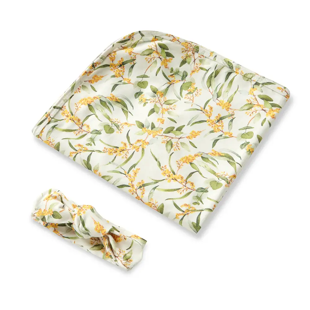 Snuggle Hunny Kids Snuggle Hunny Organic Jersey Wrap & Topknot Set Golden Wattle