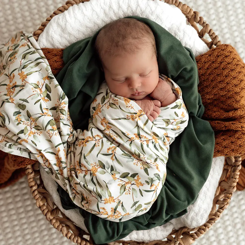 Snuggle Hunny Kids Snuggle Hunny Organic Jersey Wrap & Topknot Set Golden Wattle