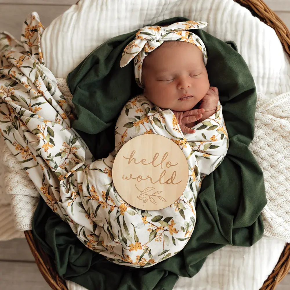 Snuggle Hunny Kids Snuggle Hunny Organic Jersey Wrap & Topknot Set Golden Wattle
