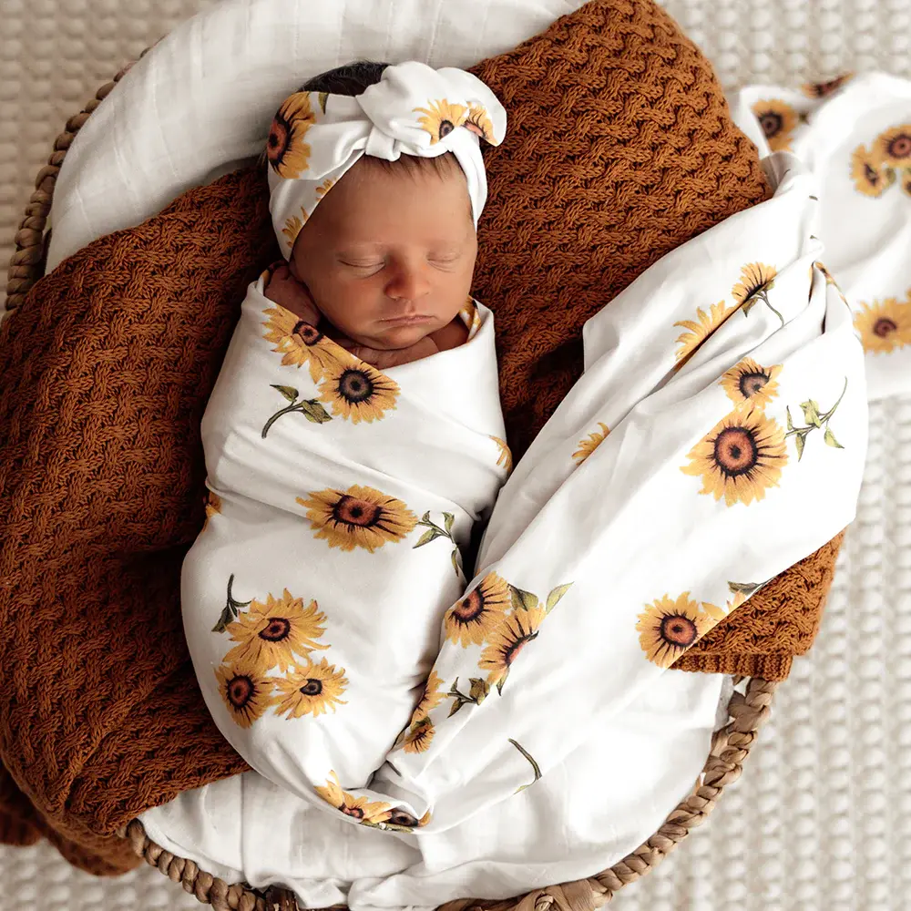 Snuggle Hunny Kids Snuggle Hunny Organic Jersey Wrap & Topknot Set Sunflower
