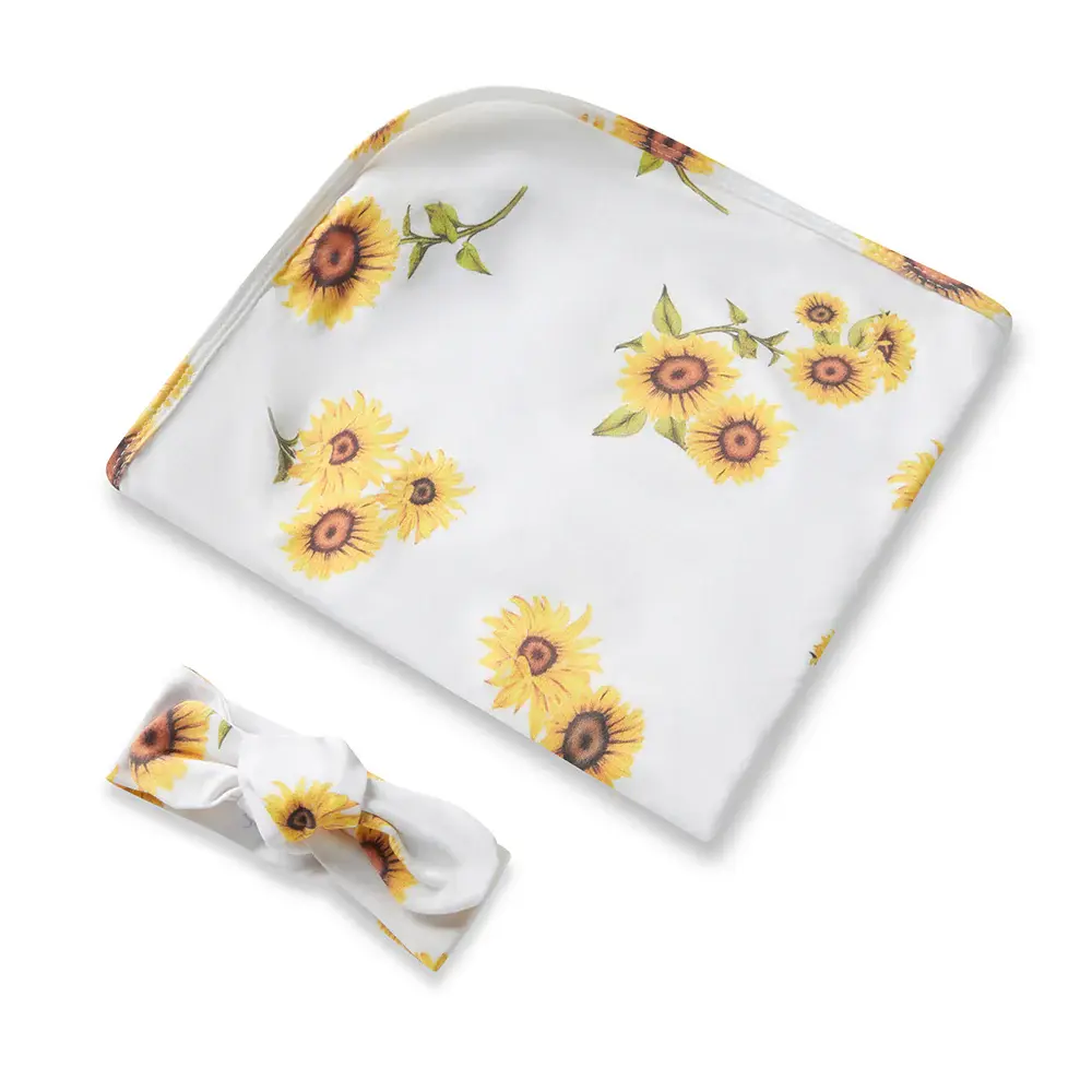 Snuggle Hunny Kids Snuggle Hunny Organic Jersey Wrap & Topknot Set Sunflower