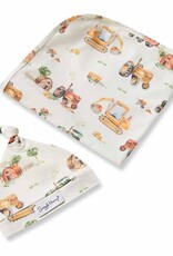 Snuggle Hunny Kids Snuggle Hunny Organic Jersey Wrap & Beanie Set Diggers & Tractors