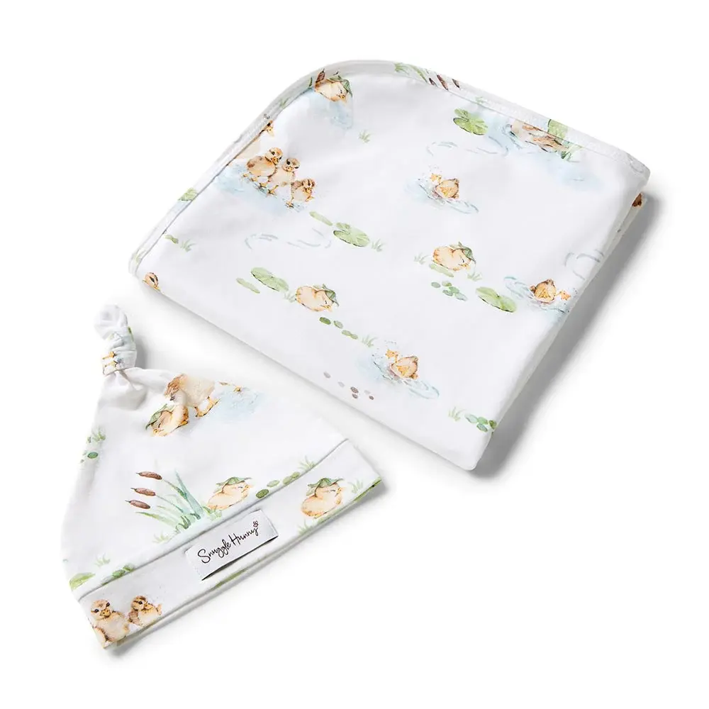 Snuggle Hunny Kids Snuggle Hunny Organic Jersey Wrap & Beanie Set Duck Pond
