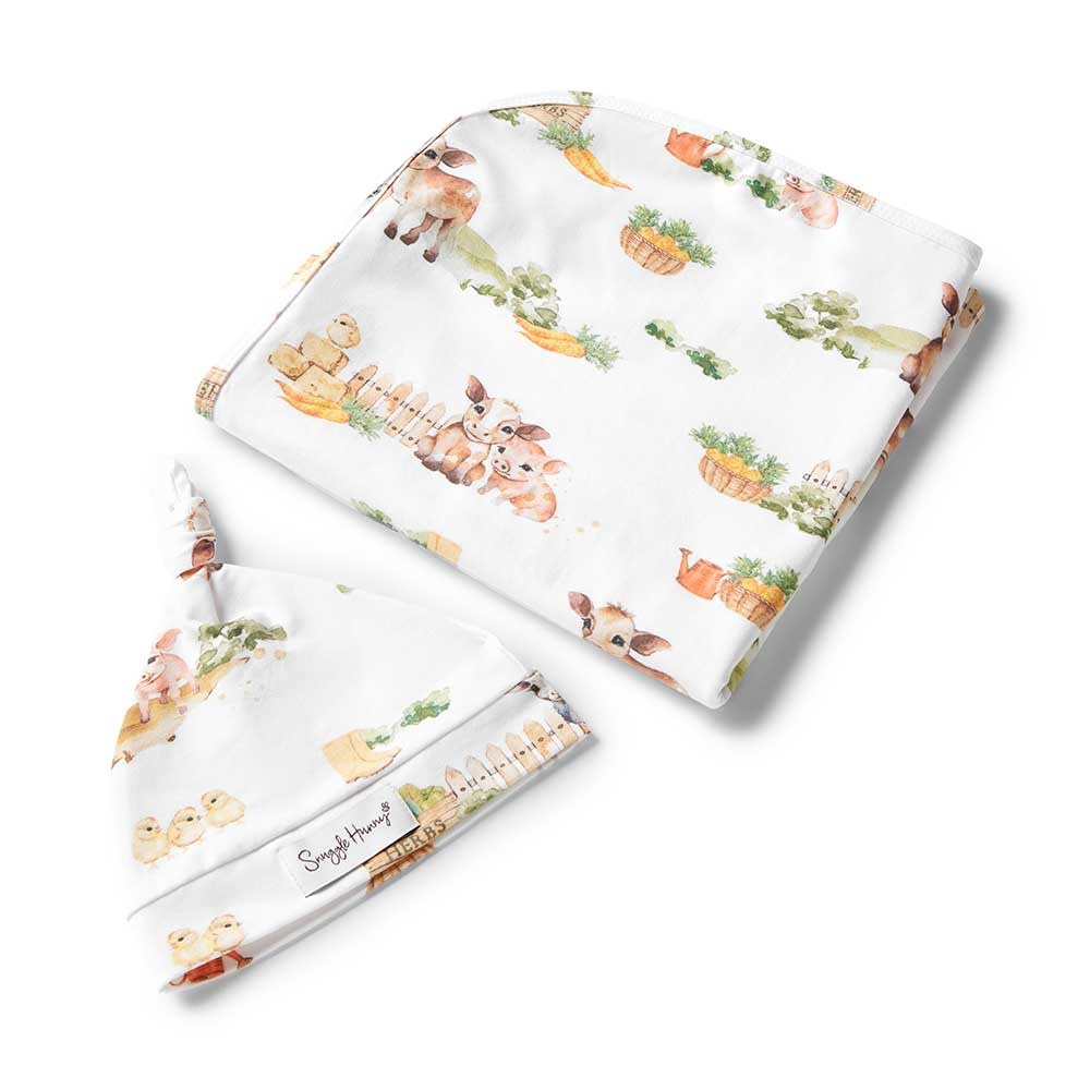 Snuggle Hunny Kids Snuggle Hunny Organic Jersey Wrap & Beanie Set Farm