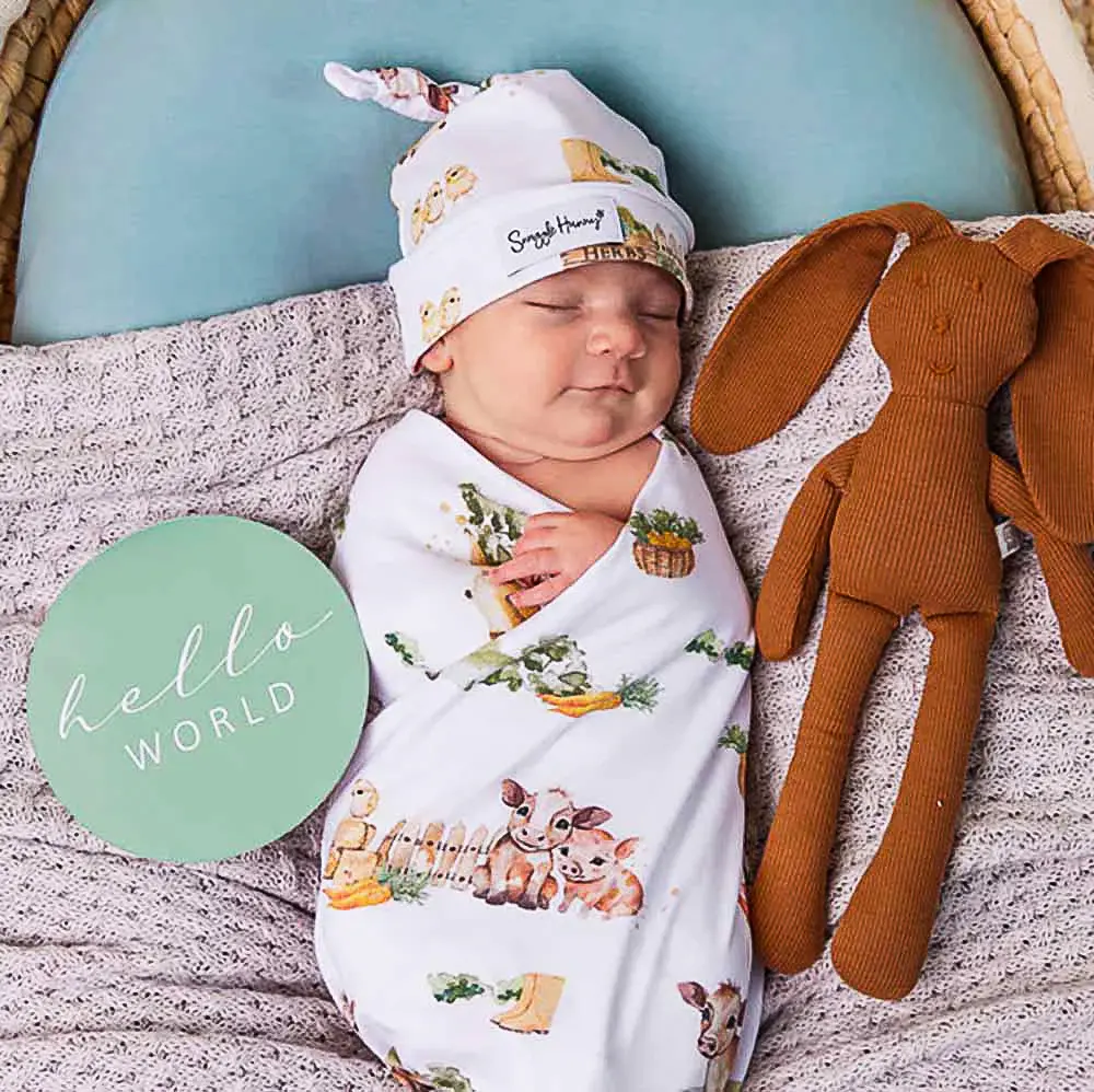 Snuggle Hunny Kids Snuggle Hunny Organic Jersey Wrap & Beanie Set Farm