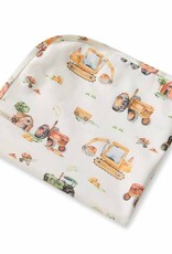 Snuggle Hunny Kids Snuggle Hunny Organic Jersey Wrap & Beanie Set Diggers & Tractors