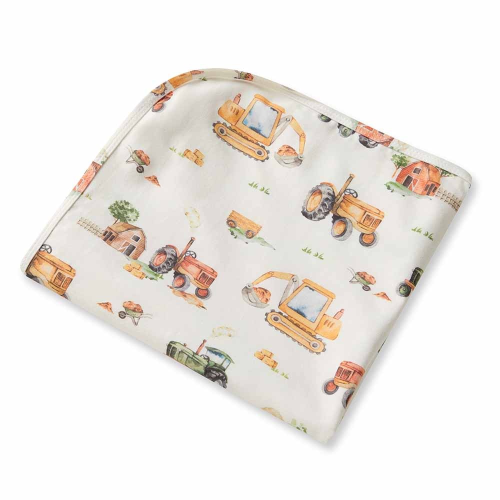Snuggle Hunny Kids Snuggle Hunny Organic Jersey Wrap & Beanie Set Diggers & Tractors