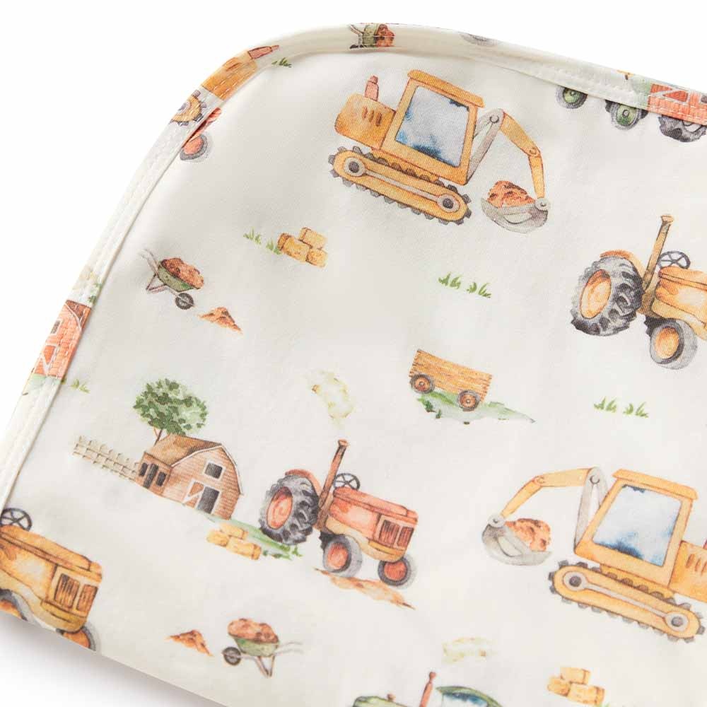 Snuggle Hunny Kids Snuggle Hunny Organic Jersey Wrap & Beanie Set Diggers & Tractors