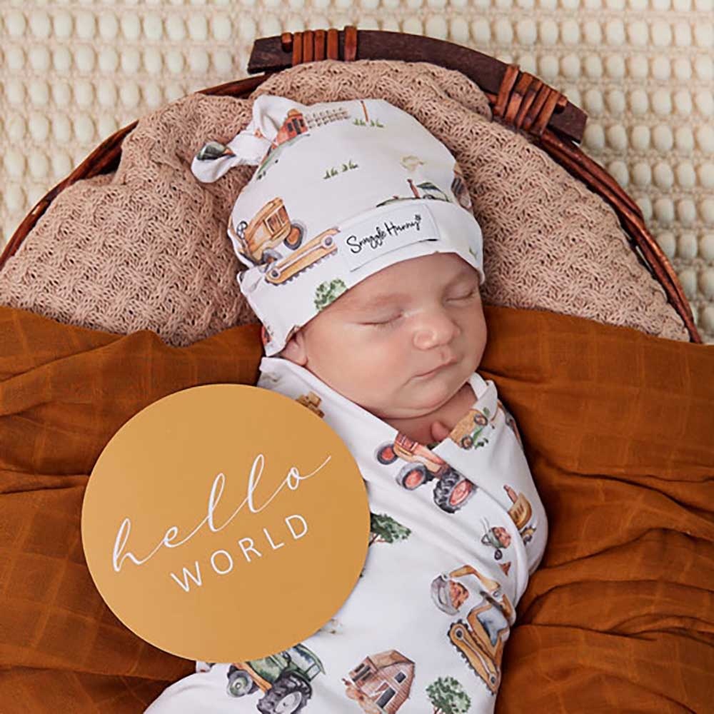 Snuggle Hunny Kids Snuggle Hunny Organic Jersey Wrap & Beanie Set Diggers & Tractors