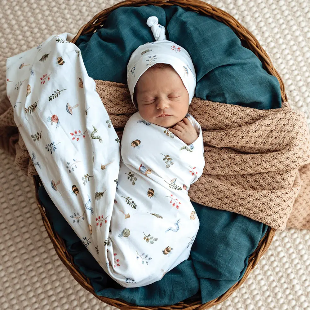 Snuggle Hunny Kids Snuggle Hunny Organic Jersey Wrap & Beanie Set Garden Friends