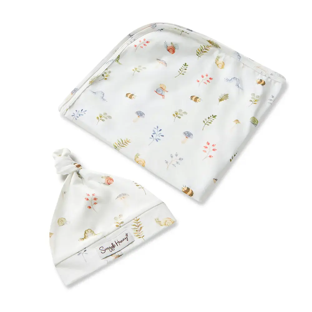 Snuggle Hunny Kids Snuggle Hunny Organic Jersey Wrap & Beanie Set Garden Friends
