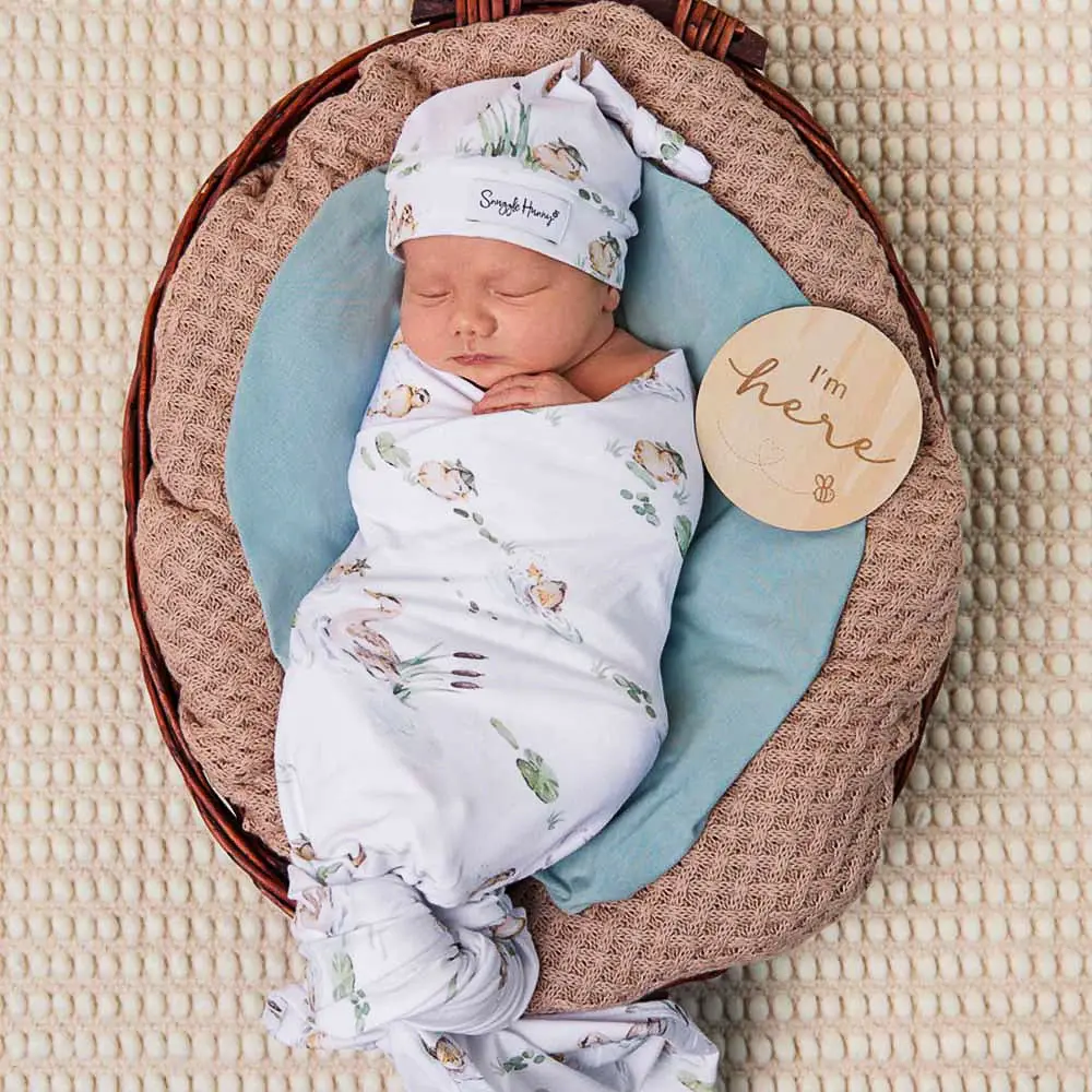 Snuggle Hunny Kids Snuggle Hunny Organic Jersey Wrap & Beanie Set Duck Pond