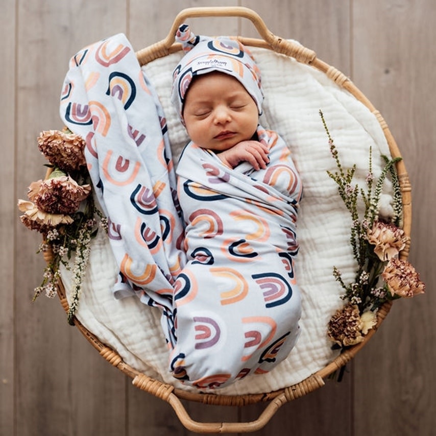 Snuggle Hunny Kids Snuggle Hunny Baby Jersey Wrap w/ matching headwear Sunset Rainbow