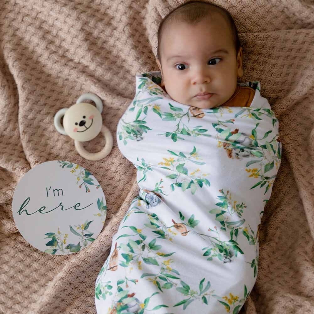 Snuggle Hunny Kids Snuggle Hunny Baby Jersey Wrap w/ matching headwear Eucalypt