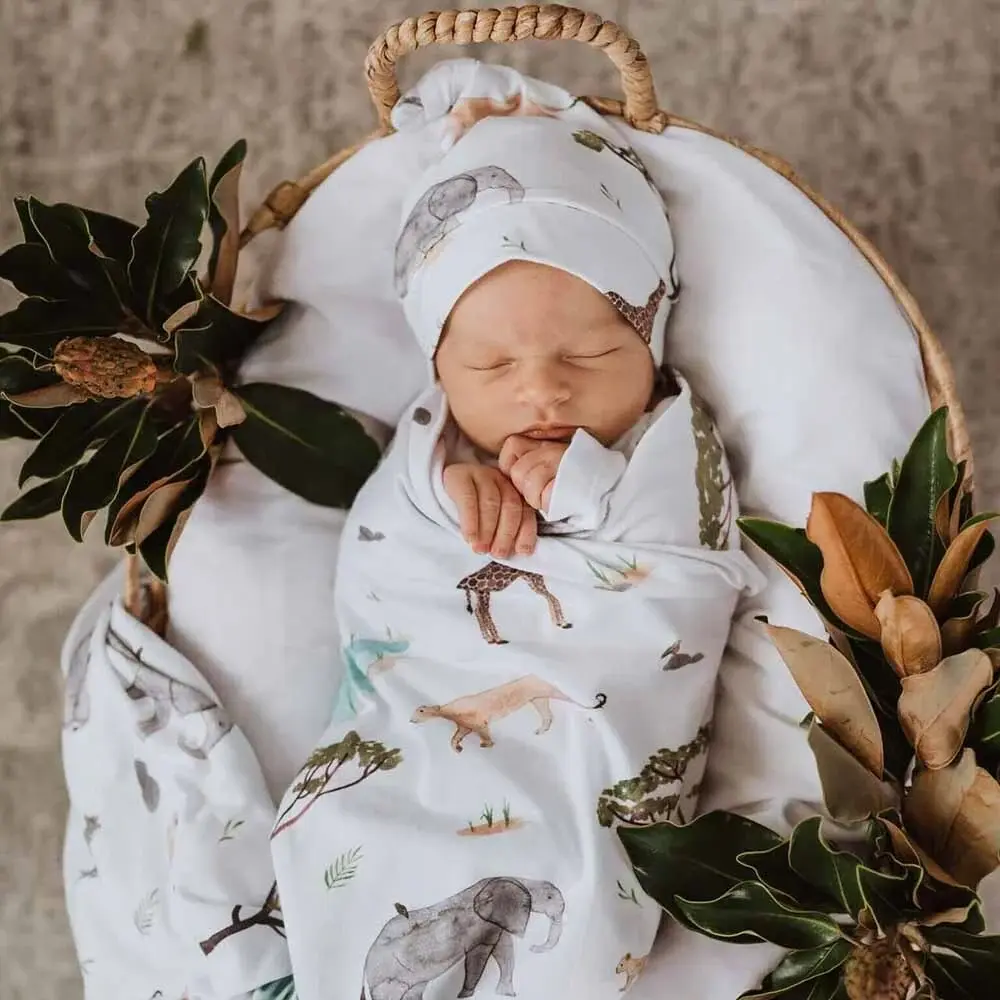 Snuggle Hunny Kids Snuggle Hunny Baby Jersey Wrap w/ matching headwear Safari