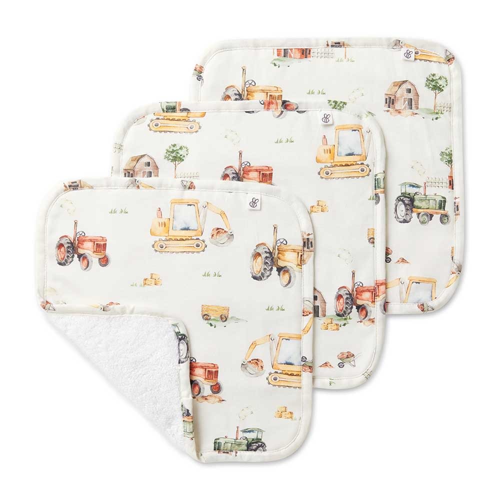 Snuggle Hunny Kids Snuggle Hunny Organic Wash Cloths 3 Pack Diggers & Tractors