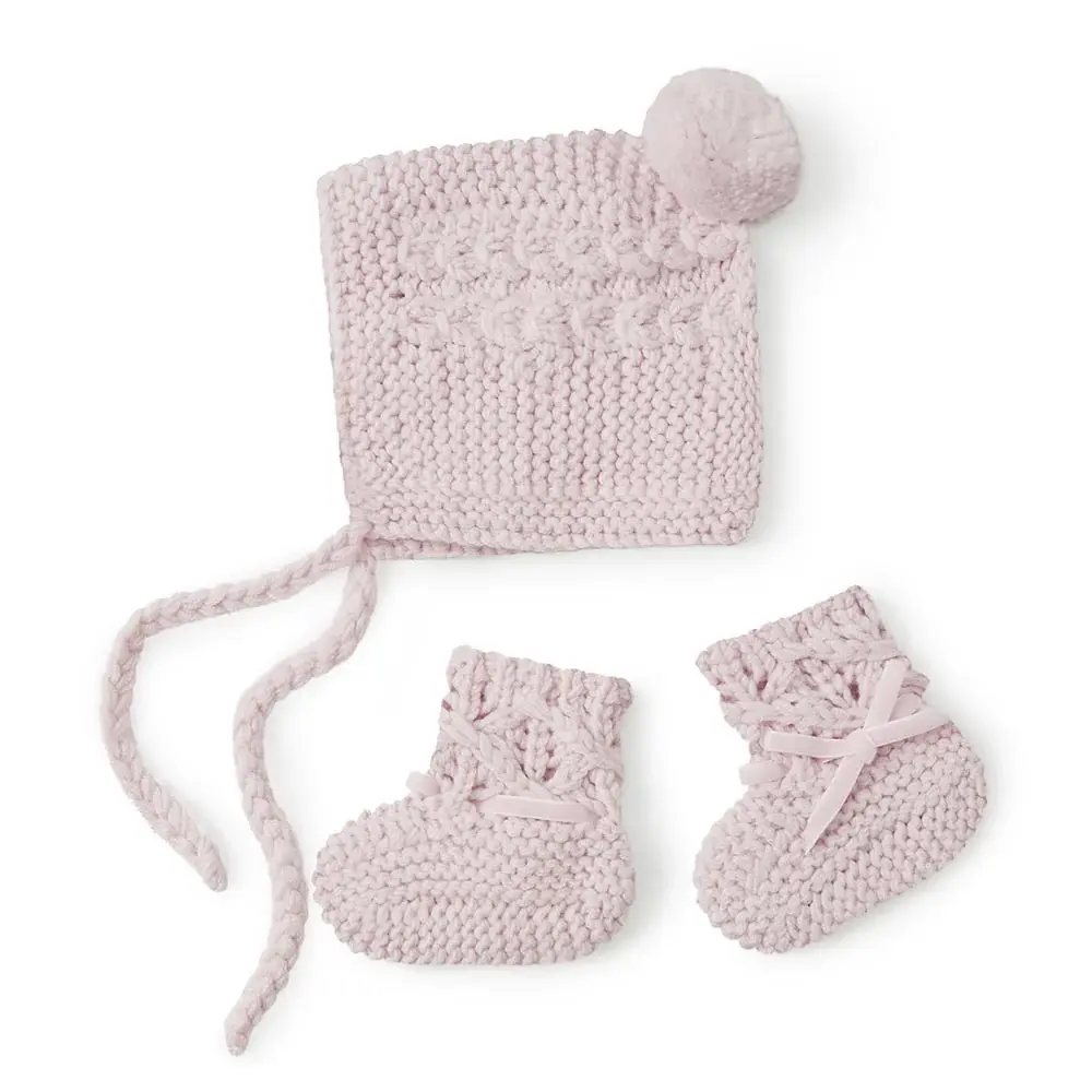 Snuggle Hunny Kids Snuggle Hunny Merino Wool Bonnet & Booties Set - Pink