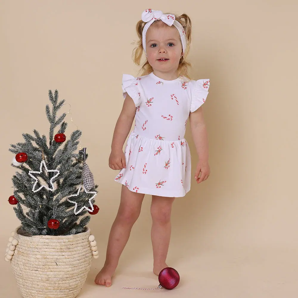 Snuggle Hunny Kids Snuggle Hunny Candy Cane Short Sleeve Organic Dress