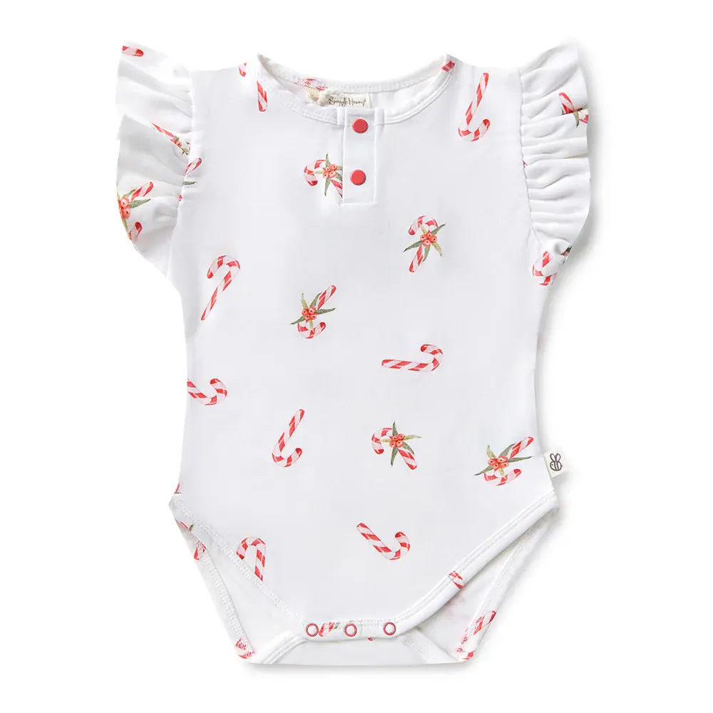 Snuggle Hunny Kids Snuggle Hunny Candy Cane Short Sleeve Organic Bodysuit with Frill