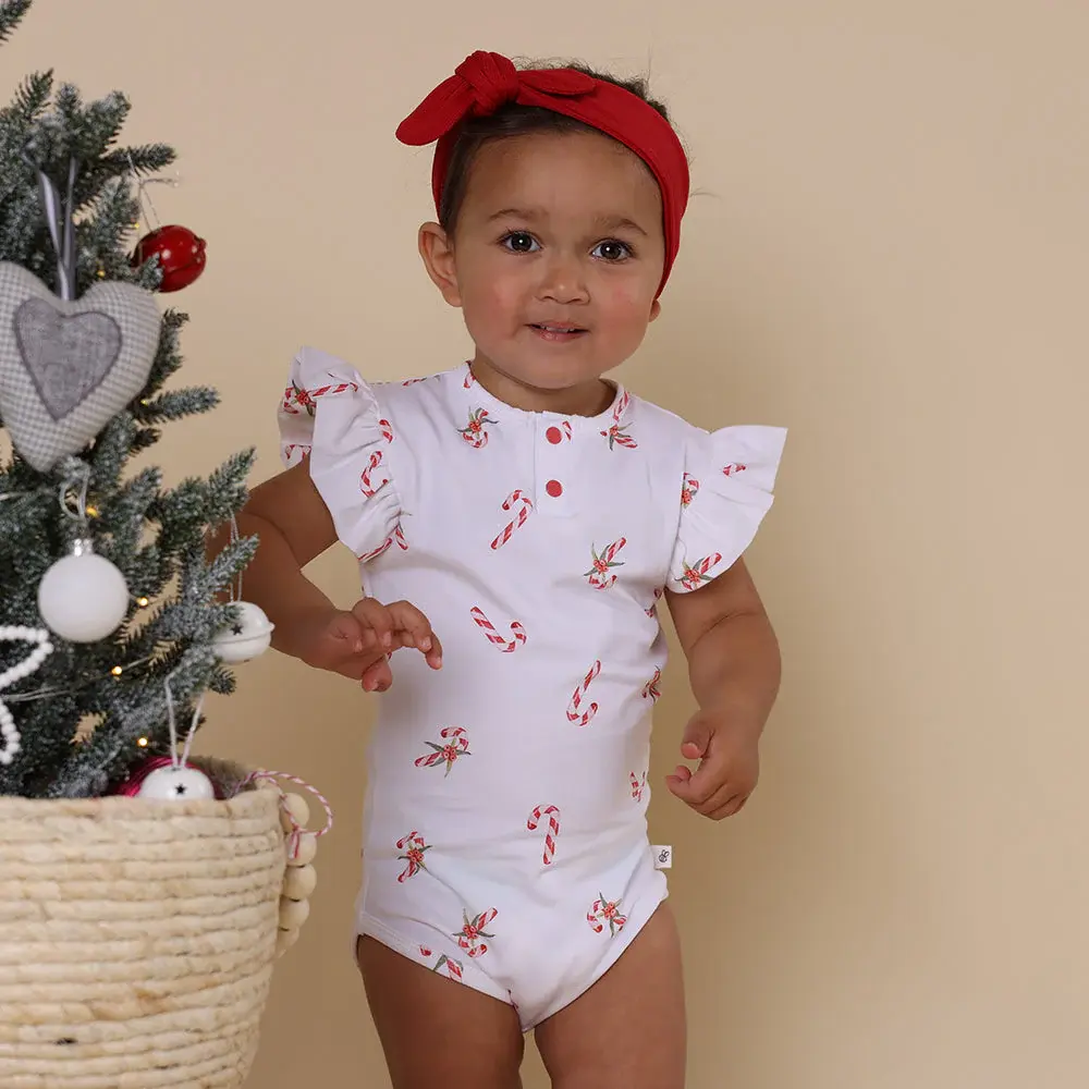 Snuggle Hunny Kids Snuggle Hunny Candy Cane Short Sleeve Organic Bodysuit with Frill