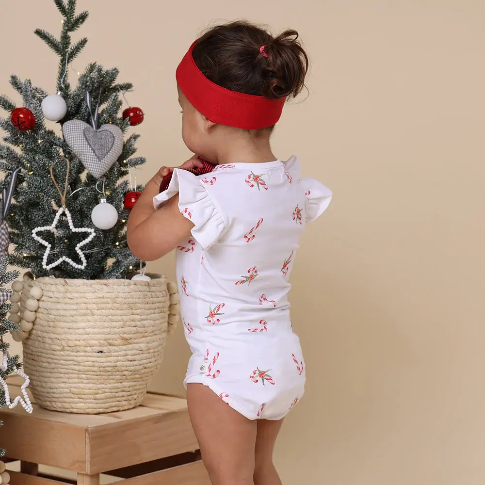 Snuggle Hunny Kids Snuggle Hunny Candy Cane Short Sleeve Organic Bodysuit with Frill