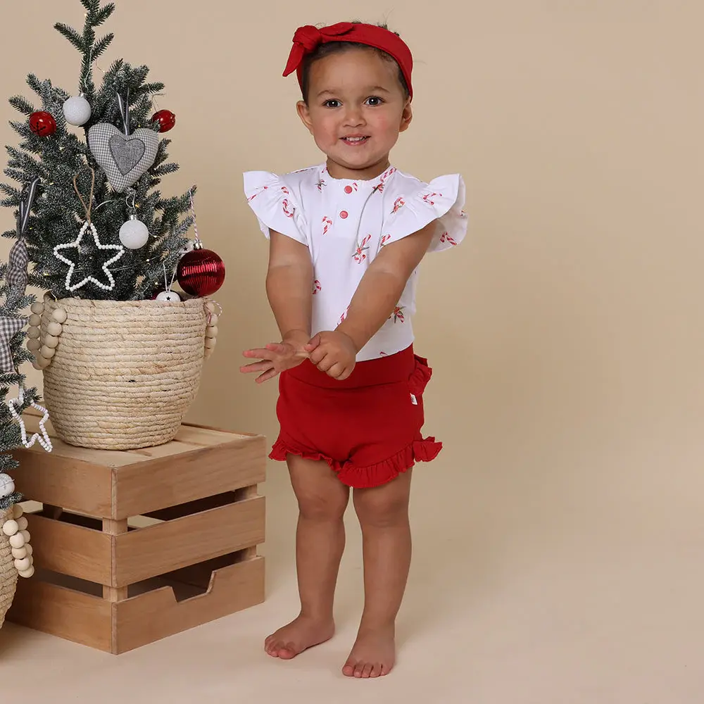 Snuggle Hunny Kids Snuggle Hunny Candy Cane Short Sleeve Organic Bodysuit with Frill
