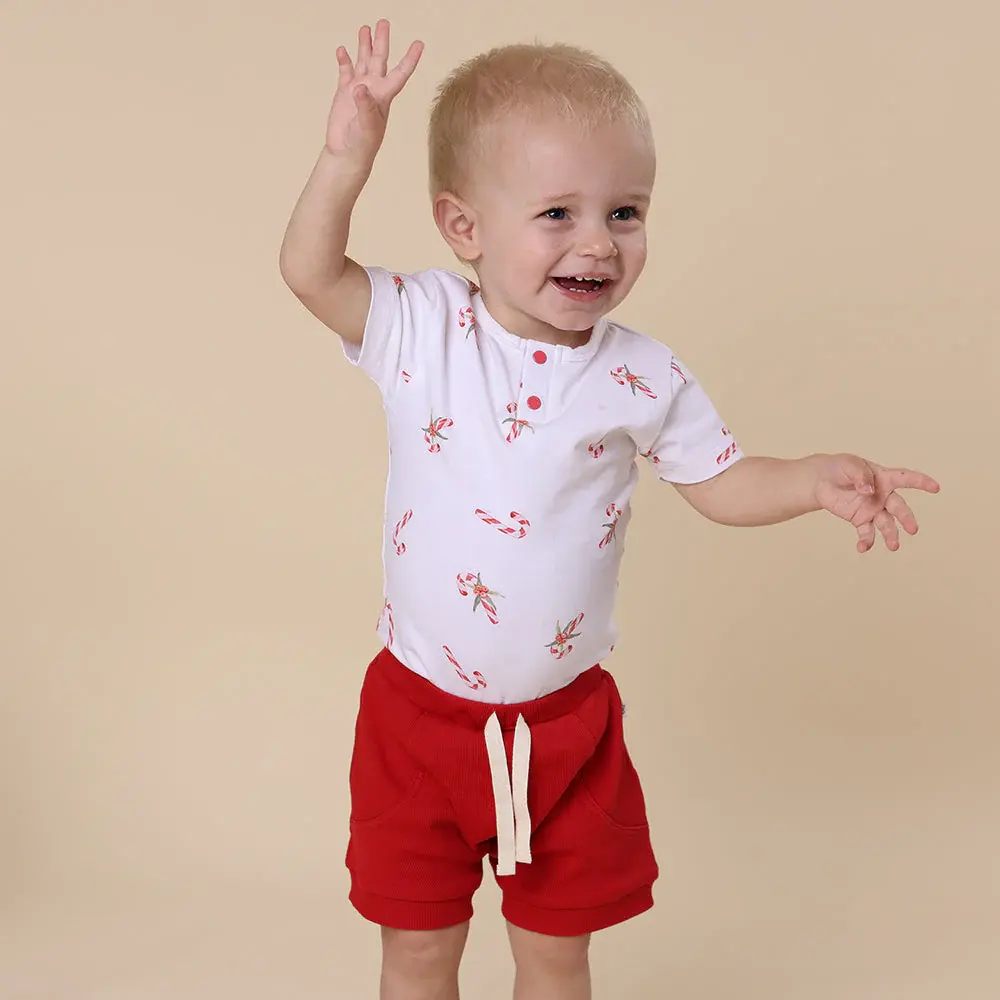 Snuggle Hunny Kids Snuggle Hunny Candy Cane Short Sleeve Organic Bodysuit