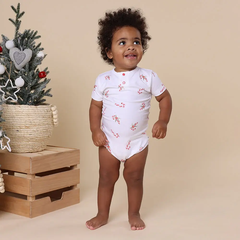 Snuggle Hunny Kids Snuggle Hunny Candy Cane Short Sleeve Organic Bodysuit