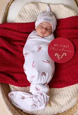 Snuggle Hunny Kids Snuggle Hunny Candy Cane Organic Jersey Wrap & Beanie Set + Milestone Card