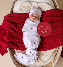 Snuggle Hunny Kids Snuggle Hunny Candy Cane Organic Jersey Wrap & Beanie Set + Milestone Card
