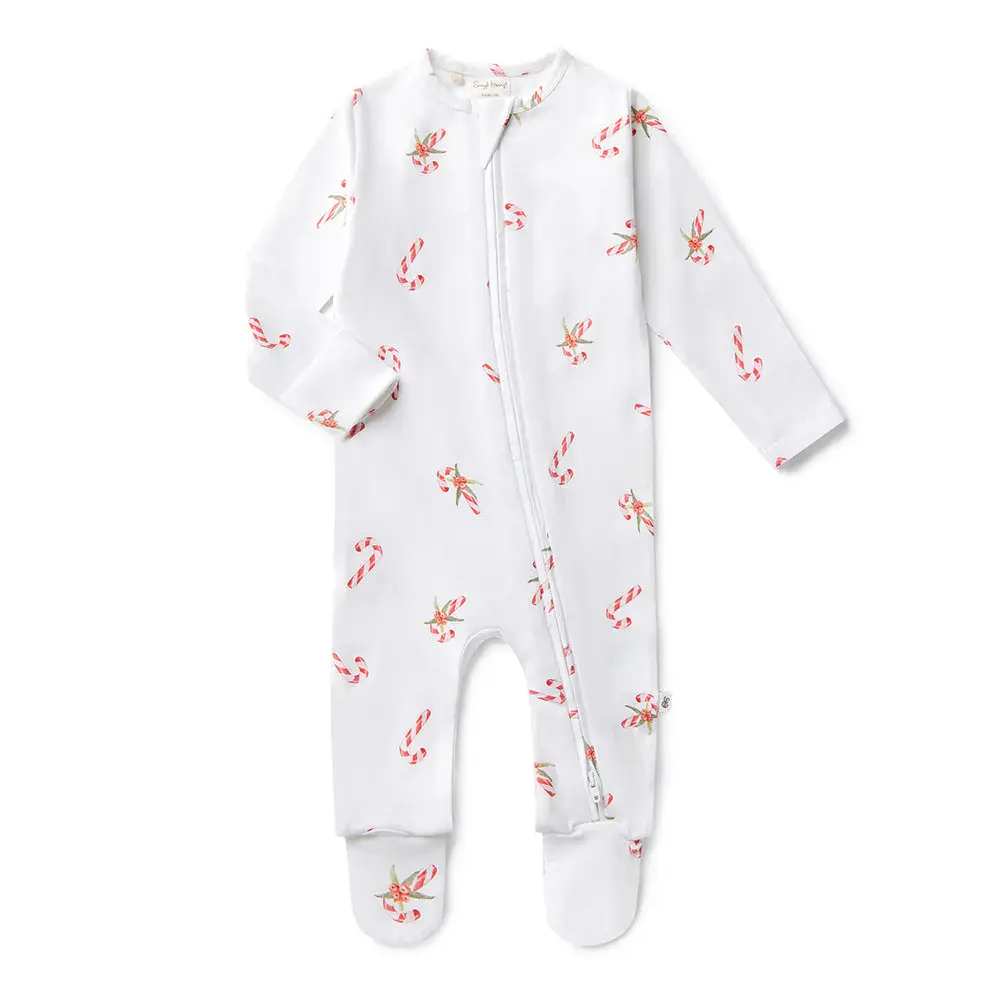 Snuggle Hunny Kids Snuggle Hunny Candy Cane Organic Snuggle Sleepsuit Zip Footie