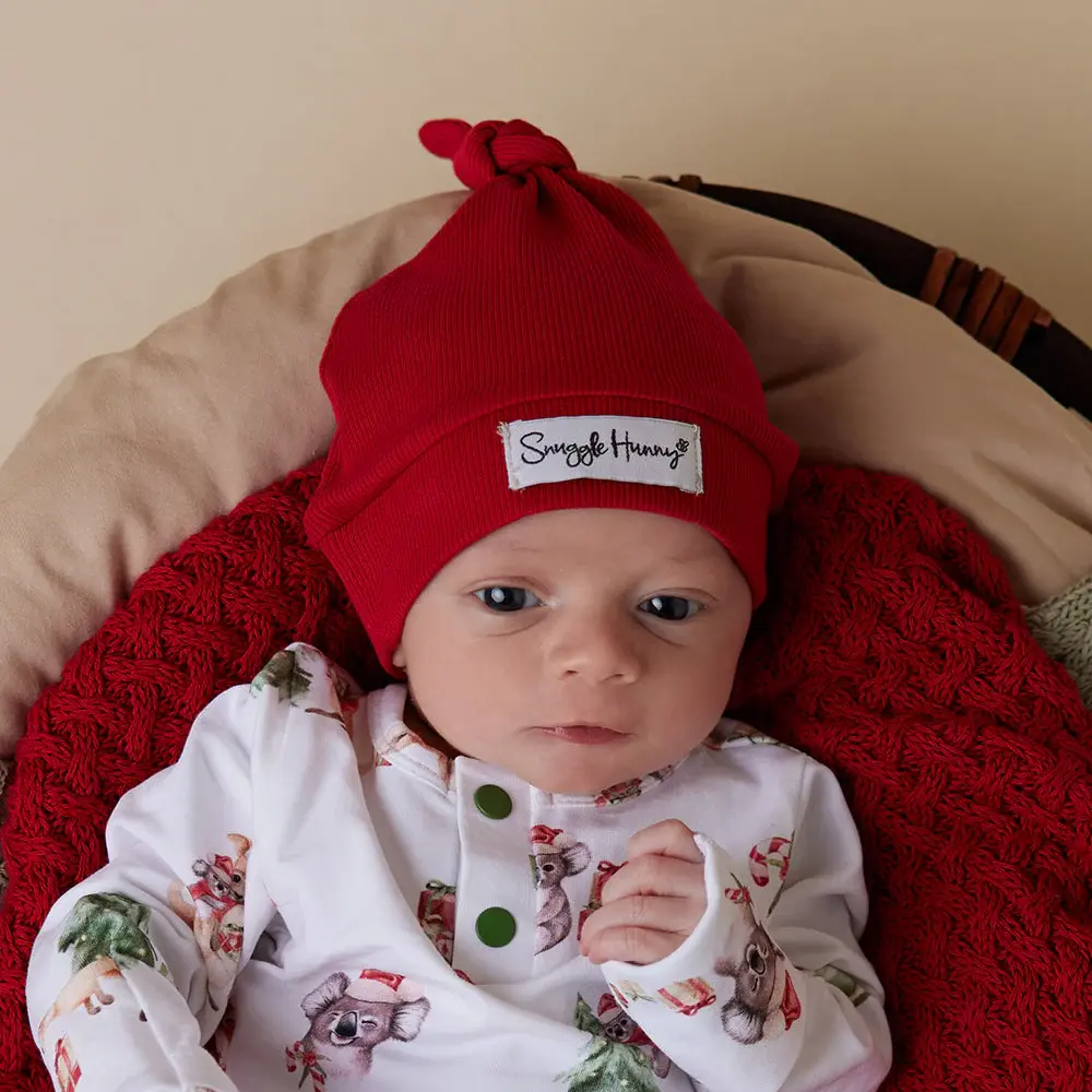 Snuggle Hunny Kids Snuggle Hunny Red Ribbed Organic Knotted Beanie