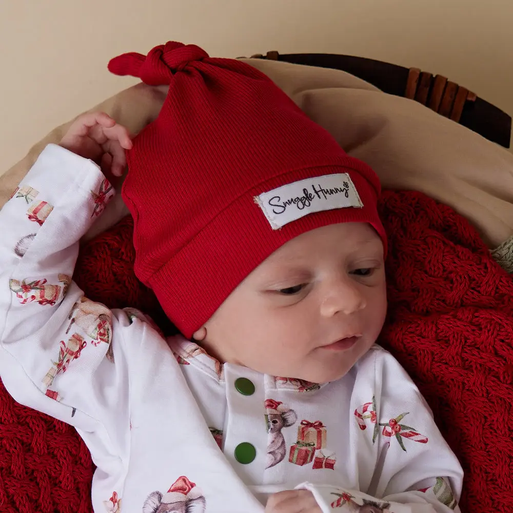 Snuggle Hunny Kids Snuggle Hunny Red Ribbed Organic Knotted Beanie