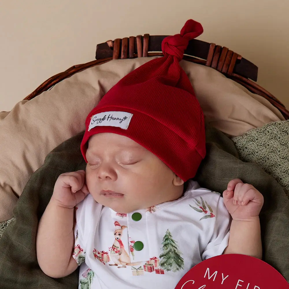 Snuggle Hunny Kids Snuggle Hunny Red Ribbed Organic Knotted Beanie