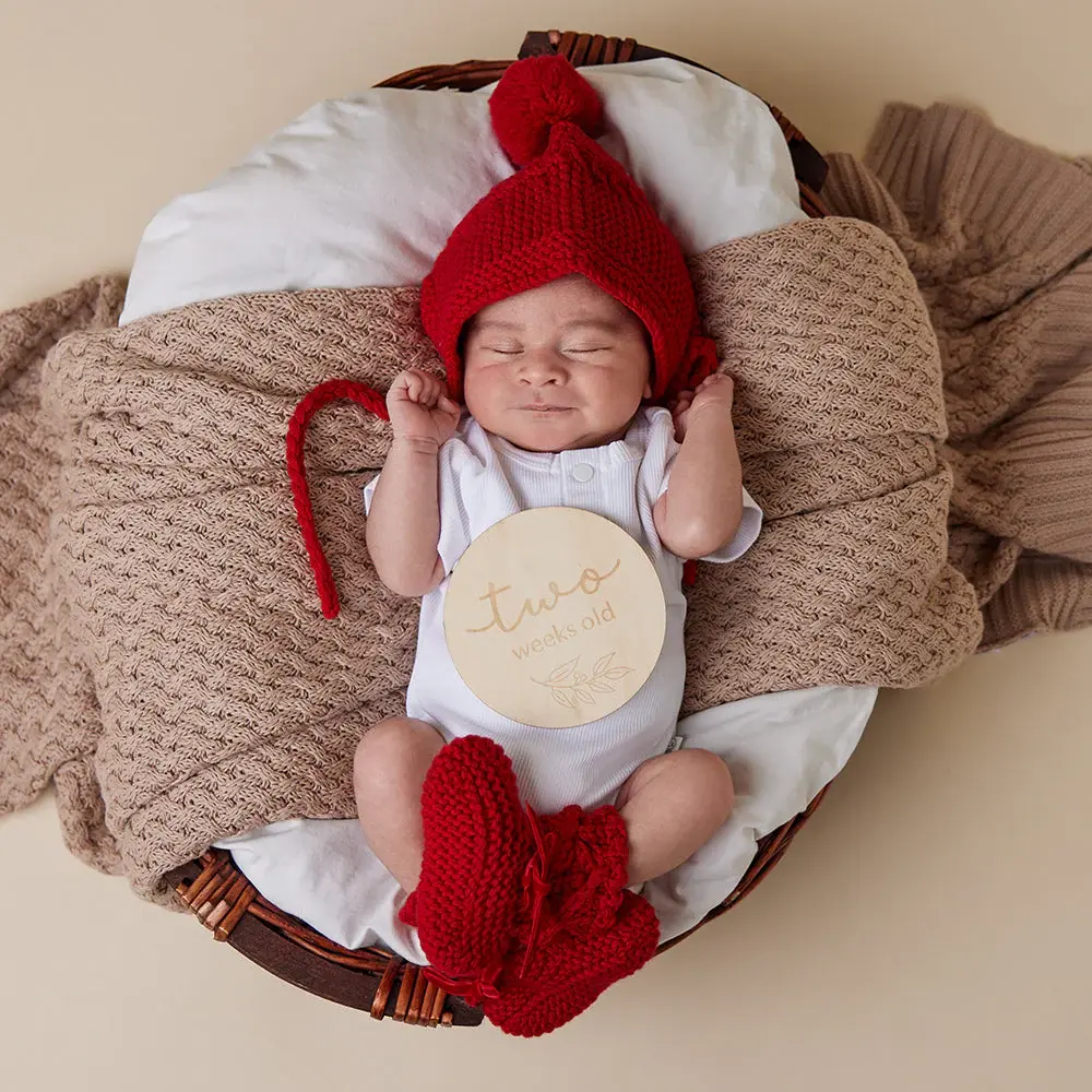 Snuggle Hunny Kids Snuggle Hunny Red Merino Wool Bonnet & Booties