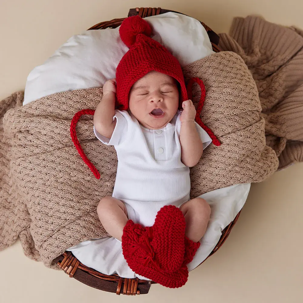 Snuggle Hunny Kids Snuggle Hunny Red Merino Wool Bonnet & Booties