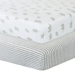 Living Textiles Living Textiles 2-pack Compact Cot Fitted Sheet - Watercolour Elephant