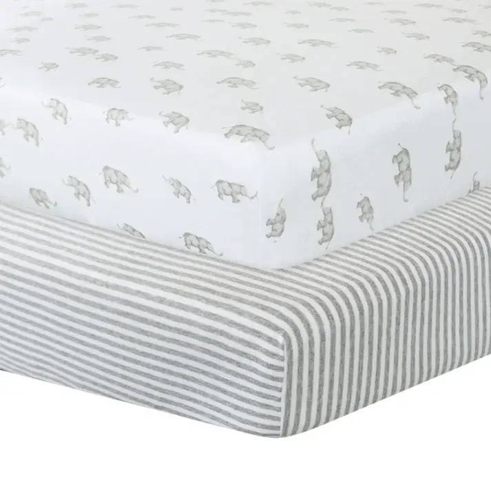 Living Textiles Living Textiles 2-pack Compact Cot Fitted Sheet - Watercolour Elephant