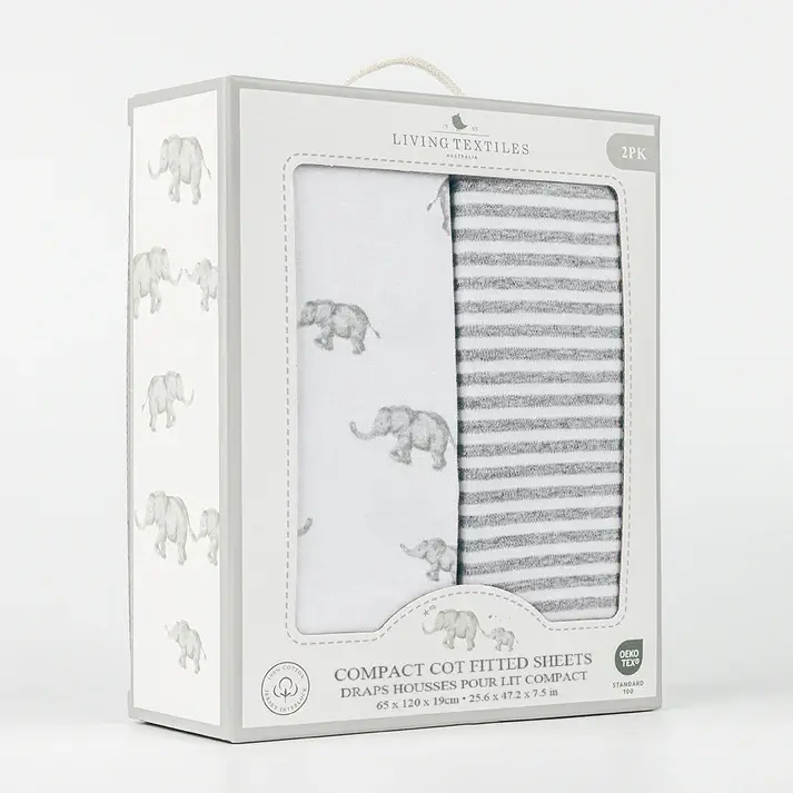 Living Textiles Living Textiles 2-pack Compact Cot Fitted Sheet - Watercolour Elephant