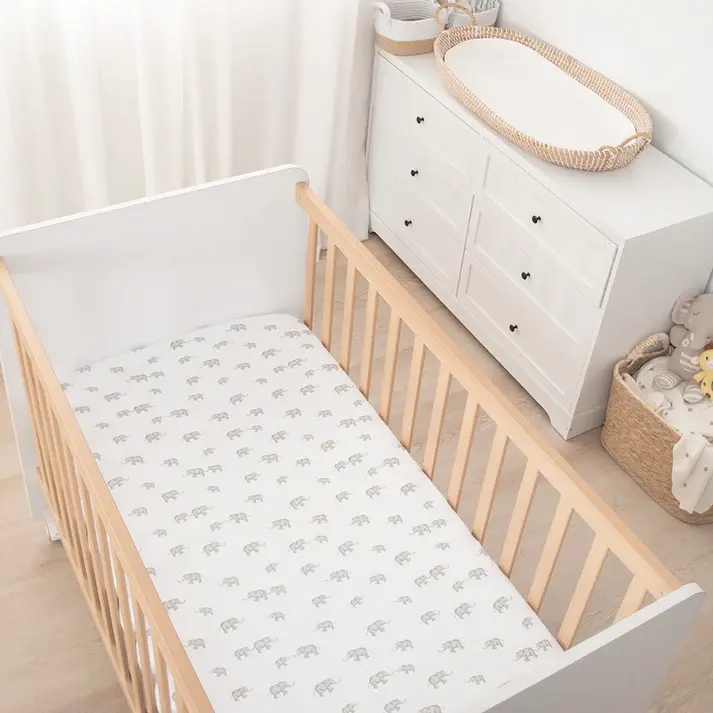 Living Textiles Living Textiles 2-pack Compact Cot Fitted Sheet - Watercolour Elephant