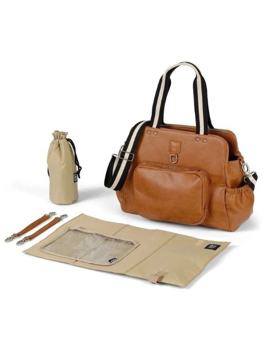 OiOi OiOi Faux Leather Tote Triple Compartment Nappy Bag - Tan