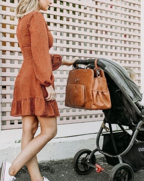 OiOi OiOi Faux Leather Tote Triple Compartment Nappy Bag - Tan